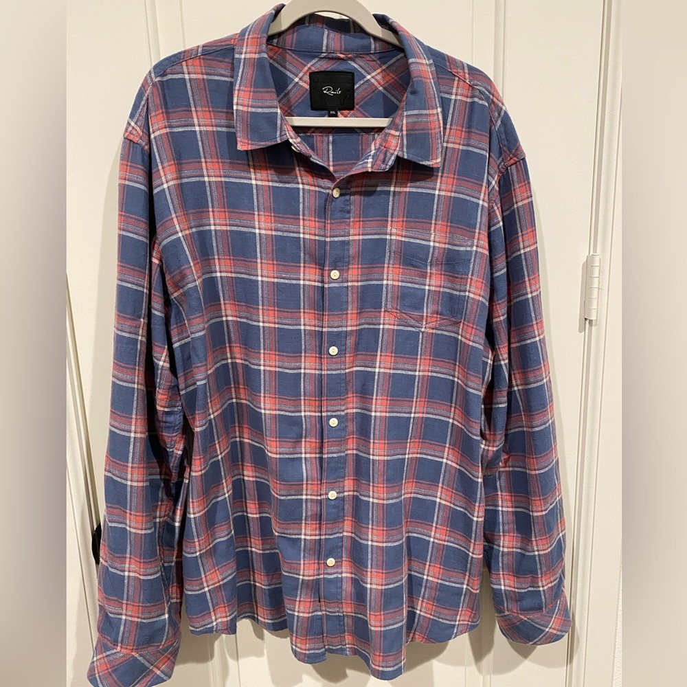 Rails blue/faded red/cream super soft plaid XXL button down 100% cotton EUC
